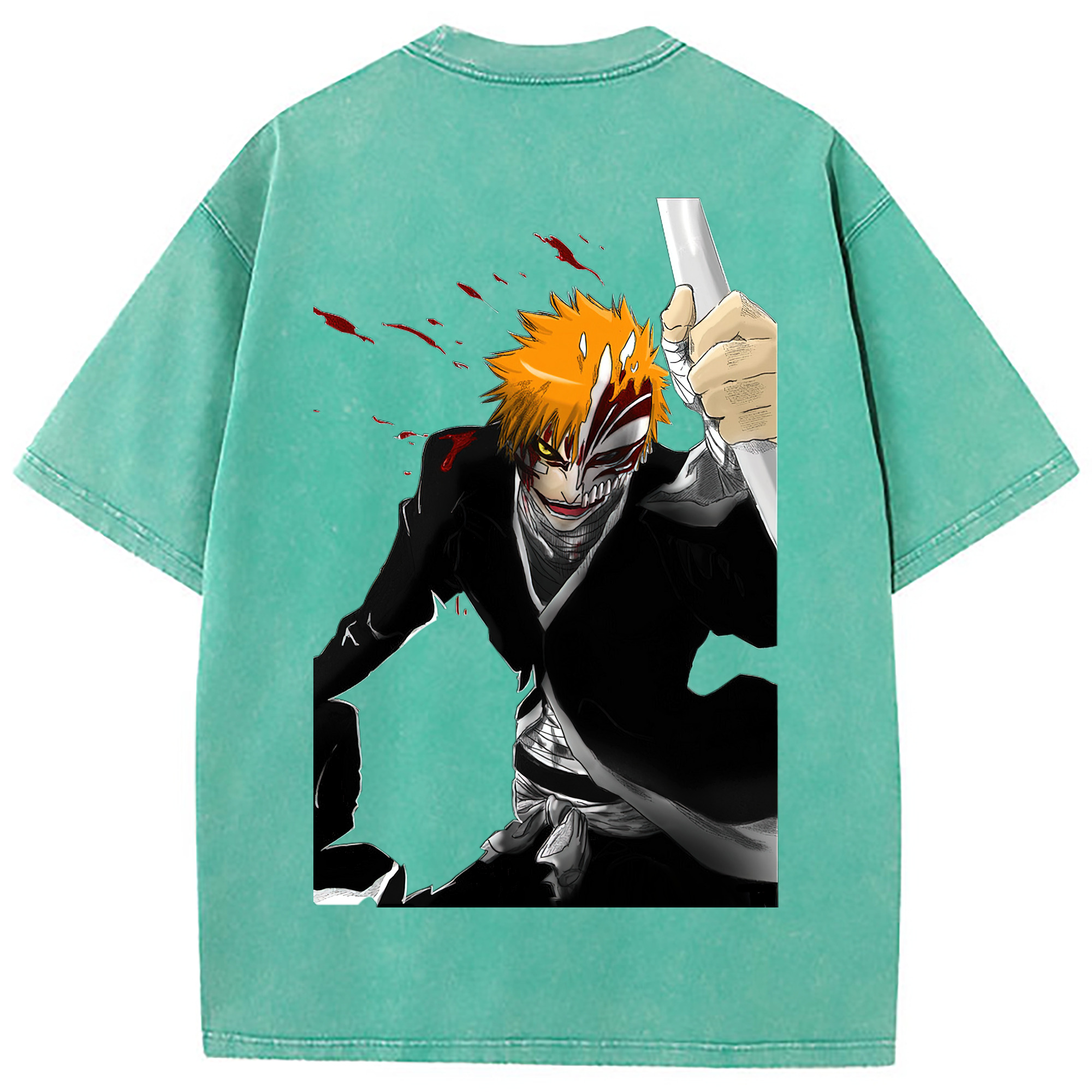 （画像用） ブリーチ 黒崎一護（くろさき いちご）BLEACH Kurosaki Ichigo 綿100% ヴィンテージ風 半袖Tシャツ（背面プリント）